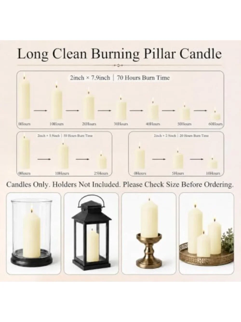 Ivory Unscented Pillar Candles Set of 36 - 2x2.9, 2x5.9, 2x7.9 Inch Bulk Decor